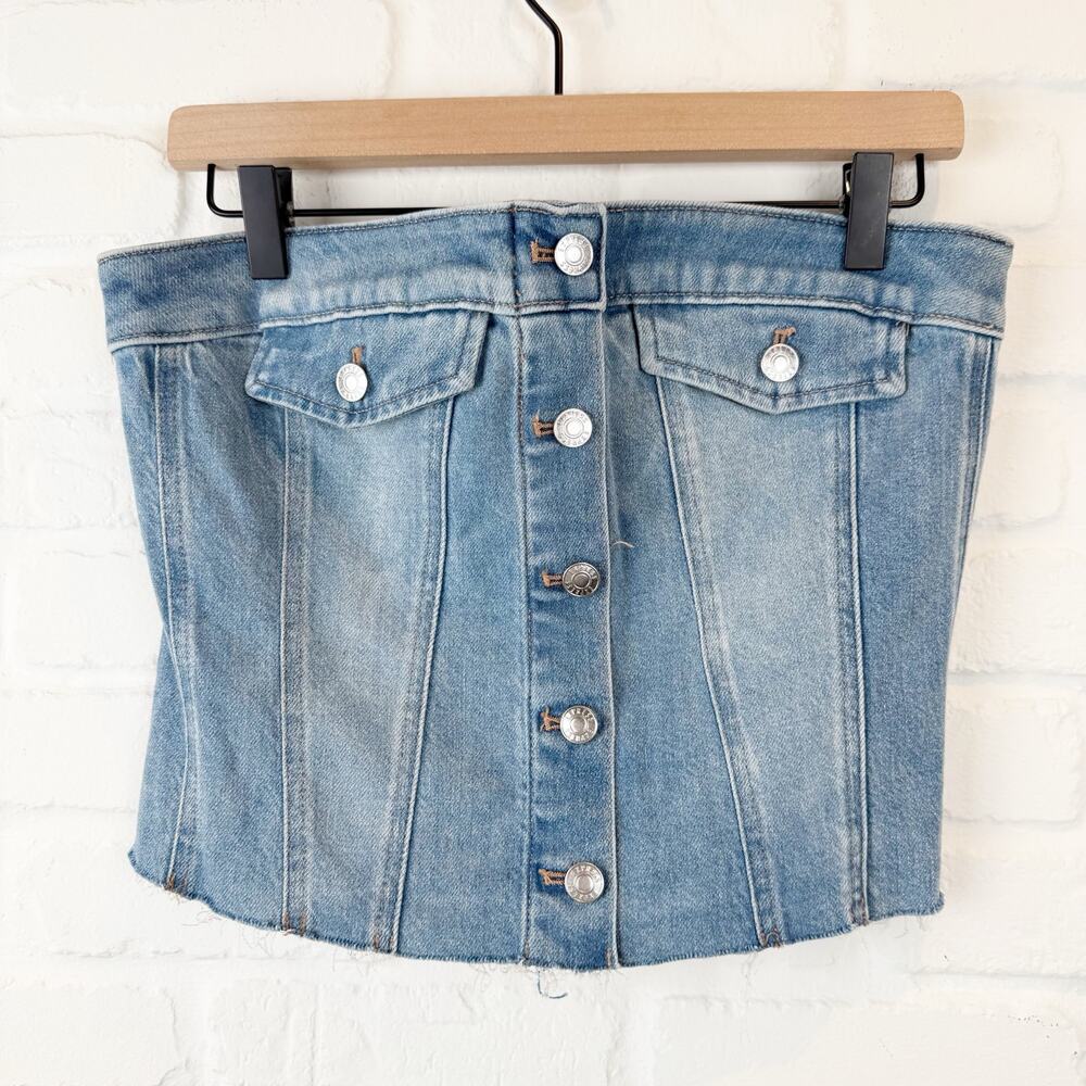 Express Strapless Blue Denim Corset Tube Top Button Front Side Zip Size M
